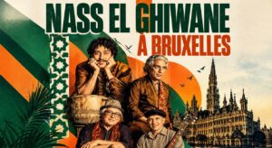 Affiche du concert Nass El Ghiwane à Bruxelles au NOVUM le 19 novembre 2026 : les musiciens du groupe marocain devant la Grand-Place