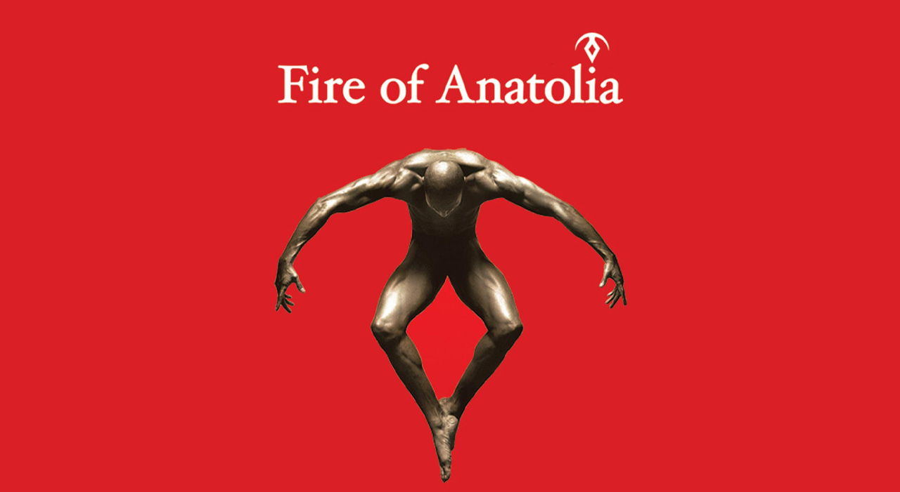 Affiche du spectacle Fire of Anatolia au NOVUM à Bruxelles le 9 décembre 2026 : danseur en suspension sur fond rouge